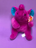 Purple-pink beanie elephant with blue inner ears