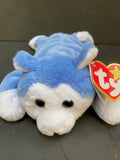 Bluey grey husky beanie baby with white paws and face