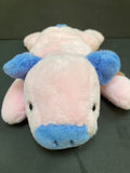 Soft toy pig with blue snout ears and tail