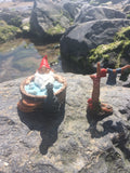 Gnome enjoying a hot tub on a summers day