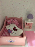 Dolls size bed and bedside lamp